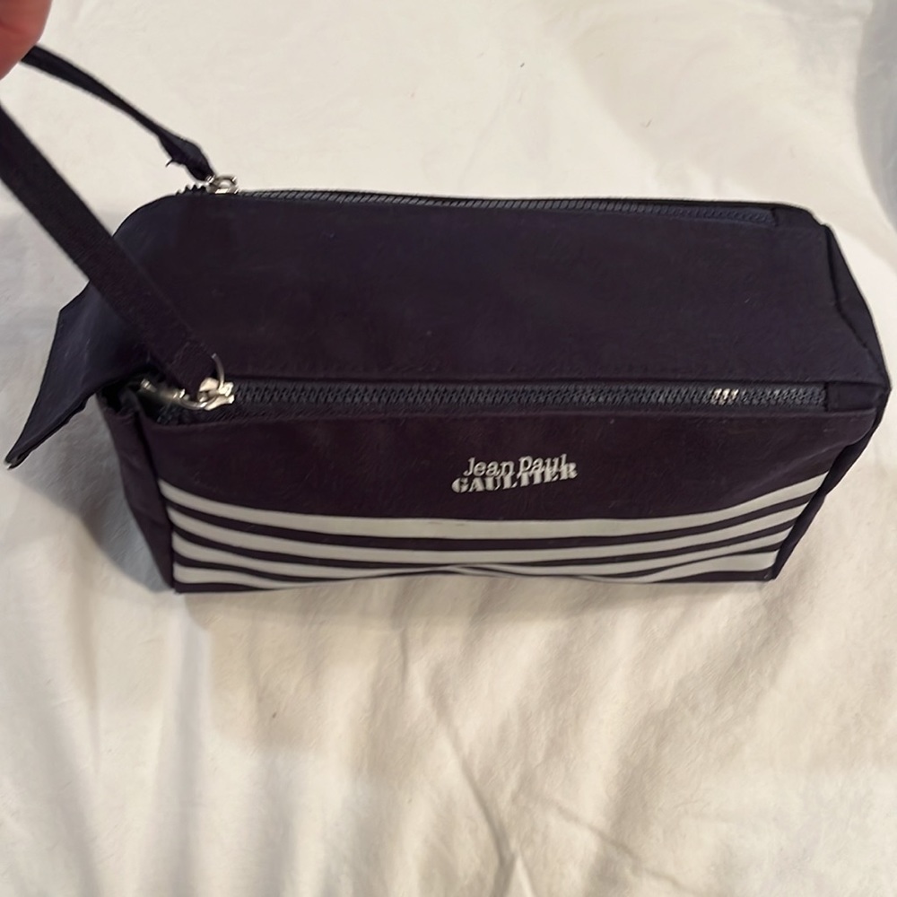 Jean Paul Gaultier toiletries travel bag navy w/white stripes - Picture 3 of 11